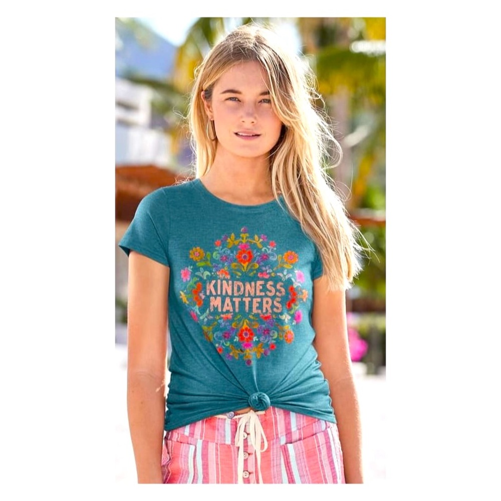 NWT Natural Life "Kindness Matters" Navy Scoop Neck Relaxed Butter Soft T-Shirt